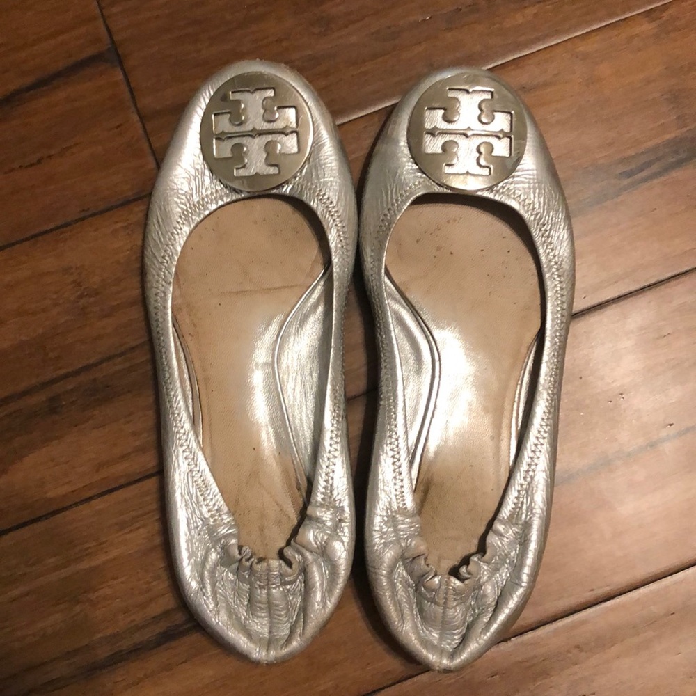 Tory Burch Silver Metallic Ballet Flats